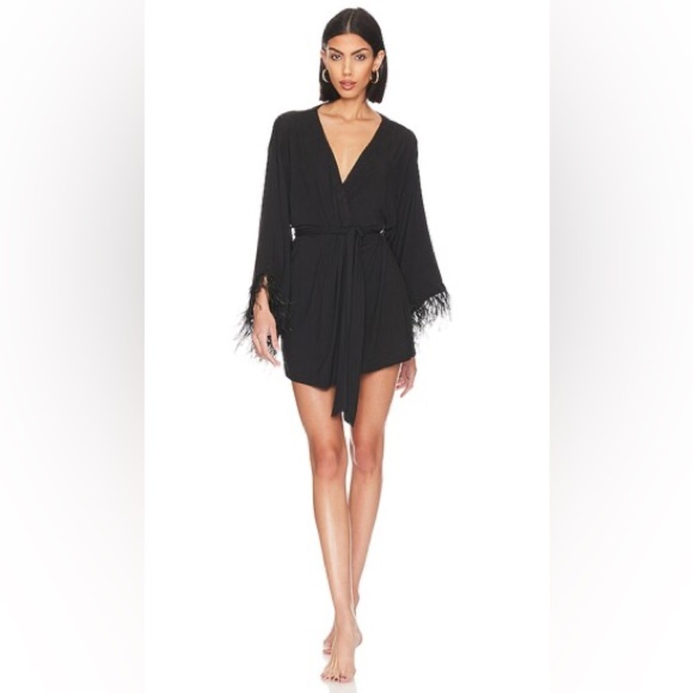 WeWoreWhat Feather Modal Jersey Robe in Black